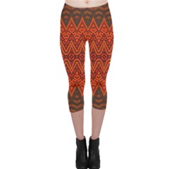 Boho Rust Orange Brown Pattern Capri Leggings 