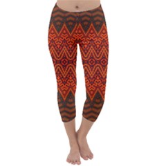 Boho Rust Orange Brown Pattern Capri Winter Leggings 