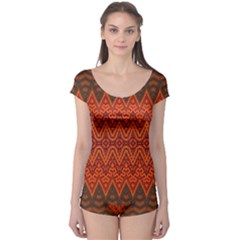 Boho Rust Orange Brown Pattern Boyleg Leotard 