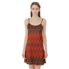 Boho Rust Orange Brown Pattern Satin Night Slip