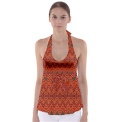 Boho Rust Orange Brown Pattern Babydoll Tankini Top