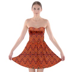 Boho Rust Orange Brown Pattern Strapless Bra Top Dress