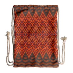 Boho Rust Orange Brown Pattern Drawstring Bag (Large)