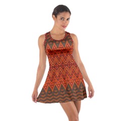 Boho Rust Orange Brown Pattern Cotton Racerback Dress by SpinnyChairDesigns
