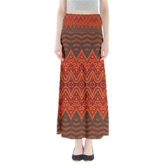 Boho Rust Orange Brown Pattern Full Length Maxi Skirt