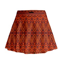 Boho Rust Orange Brown Pattern Mini Flare Skirt
