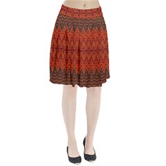 Boho Rust Orange Brown Pattern Pleated Skirt