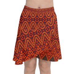 Boho Rust Orange Brown Pattern Chiffon Wrap Front Skirt