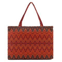 Boho Rust Orange Brown Pattern Zipper Medium Tote Bag