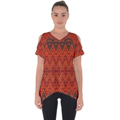 Boho Rust Orange Brown Pattern Cut Out Side Drop Tee