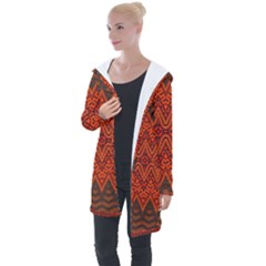 Boho Rust Orange Brown Pattern Longline Hooded Cardigan by SpinnyChairDesigns