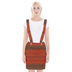 Boho Rust Orange Brown Pattern Braces Suspender Skirt