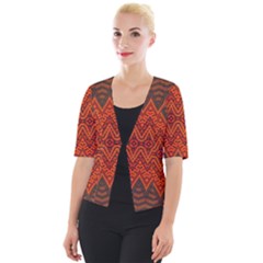 Boho Rust Orange Brown Pattern Cropped Button Cardigan by SpinnyChairDesigns