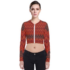 Boho Rust Orange Brown Pattern Long Sleeve Zip Up Bomber Jacket