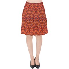 Boho Rust Orange Brown Pattern Velvet High Waist Skirt