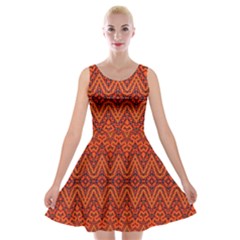 Boho Rust Orange Brown Pattern Velvet Skater Dress
