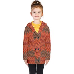 Boho Rust Orange Brown Pattern Kids  Double Breasted Button Coat