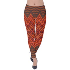 Boho Rust Orange Brown Pattern Velvet Leggings by SpinnyChairDesigns