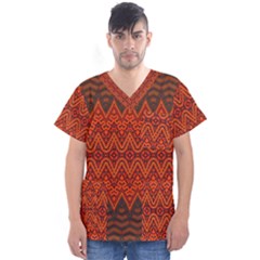 Boho Rust Orange Brown Pattern Men s V-Neck Scrub Top