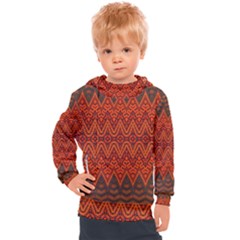 Boho Rust Orange Brown Pattern Kids  Hooded Pullover
