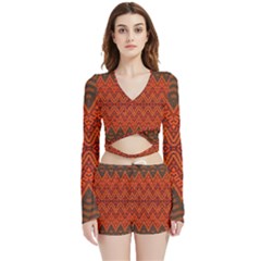 Boho Rust Orange Brown Pattern Velvet Wrap Crop Top