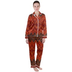 Boho Rust Orange Brown Pattern Satin Long Sleeve Pyjamas Set