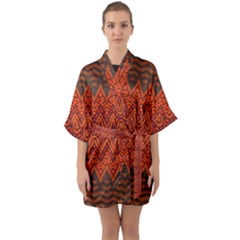 Boho Rust Orange Brown Pattern Half Sleeve Satin Kimono  by SpinnyChairDesigns