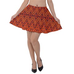Boho Rust Orange Brown Pattern Velvet Skater Skirt