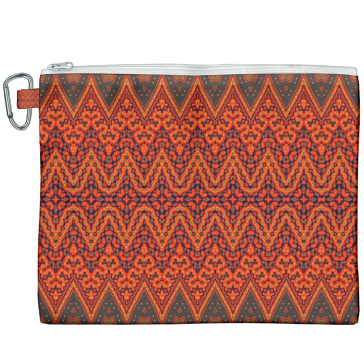 Boho Rust Orange Brown Pattern Canvas Cosmetic Bag (XXXL)