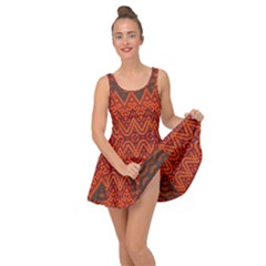 Boho Rust Orange Brown Pattern Inside Out Casual Dress by SpinnyChairDesigns