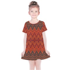 Boho Rust Orange Brown Pattern Kids  Simple Cotton Dress