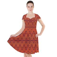 Boho Rust Orange Brown Pattern Cap Sleeve Midi Dress