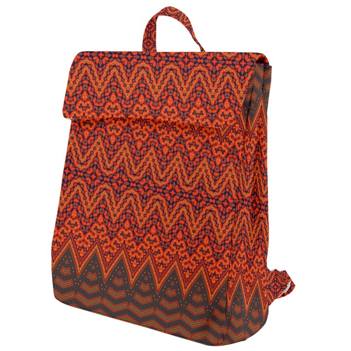 Boho Rust Orange Brown Pattern Flap Top Backpack