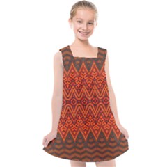 Boho Rust Orange Brown Pattern Kids  Cross Back Dress