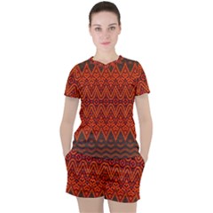 Boho Rust Orange Brown Pattern Women s Tee and Shorts Set