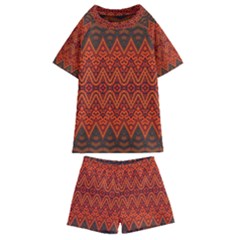 Boho Rust Orange Brown Pattern Kids  Swim Tee and Shorts Set