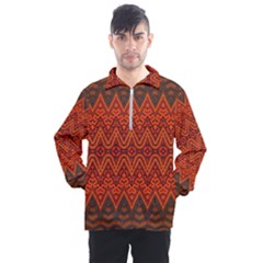 Boho Rust Orange Brown Pattern Men s Half Zip Pullover by SpinnyChairDesigns