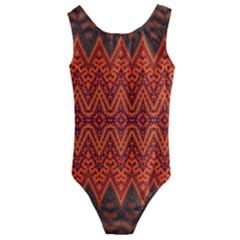 Boho Rust Orange Brown Pattern Kids  Cut-Out Back One Piece Swimsuit