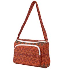 Boho Rust Orange Brown Pattern Front Pocket Crossbody Bag by SpinnyChairDesigns