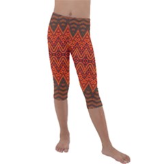 Boho Rust Orange Brown Pattern Kids  Lightweight Velour Capri Leggings 