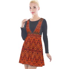 Boho Rust Orange Brown Pattern Plunge Pinafore Velour Dress