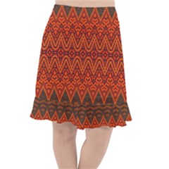 Boho Rust Orange Brown Pattern Fishtail Chiffon Skirt