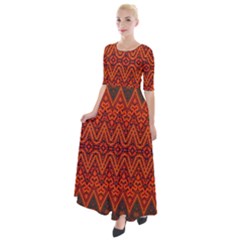 Boho Rust Orange Brown Pattern Half Sleeves Maxi Dress