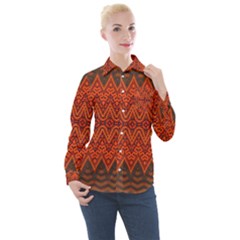 Boho Rust Orange Brown Pattern Women s Long Sleeve Pocket Shirt