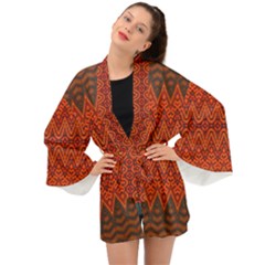 Boho Rust Orange Brown Pattern Long Sleeve Kimono