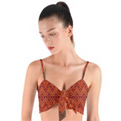 Boho Rust Orange Brown Pattern Woven Tie Front Bralet