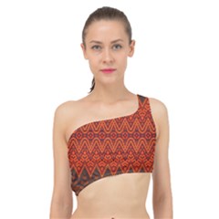 Boho Rust Orange Brown Pattern Spliced Up Bikini Top 