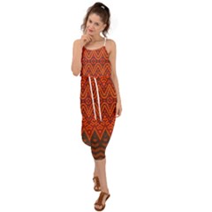 Boho Rust Orange Brown Pattern Waist Tie Cover Up Chiffon Dress