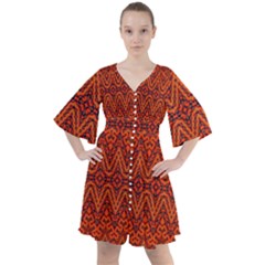 Boho Rust Orange Brown Pattern Boho Button Up Dress