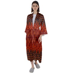 Boho Rust Orange Brown Pattern Maxi Satin Kimono by SpinnyChairDesigns